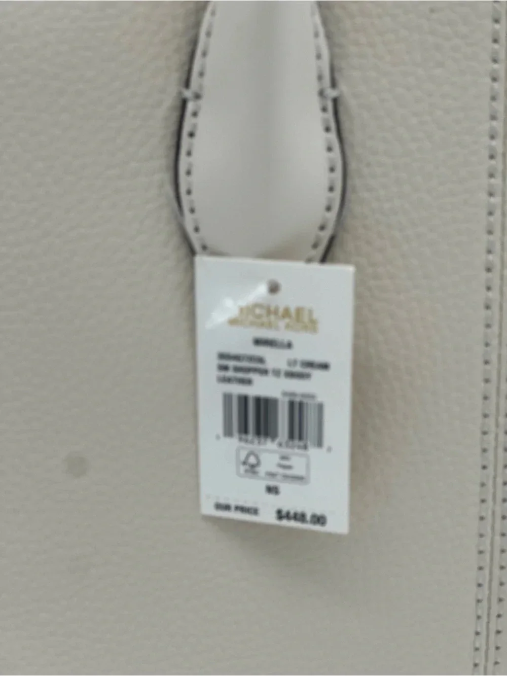 Michael Kors Cream Pebbled Leather Satchel with Logo Strap